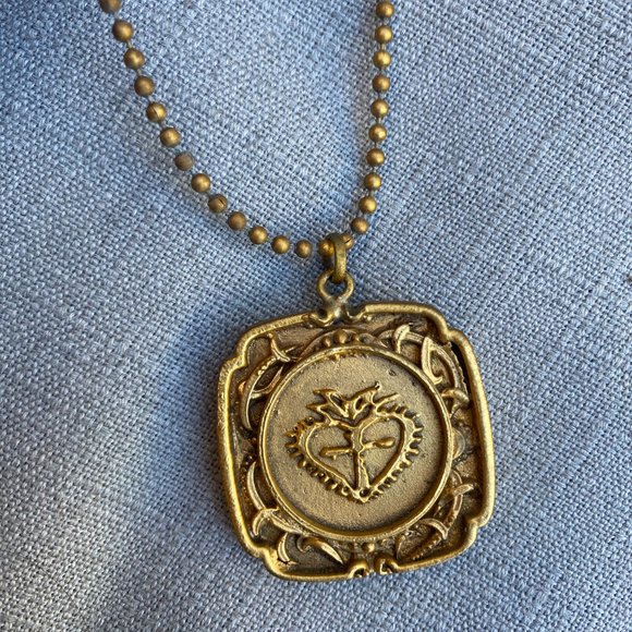 VSA Virgins Saints and Angels Necklace - Gold Tone Green Vintage Antique Cross - Picture 6 of 11